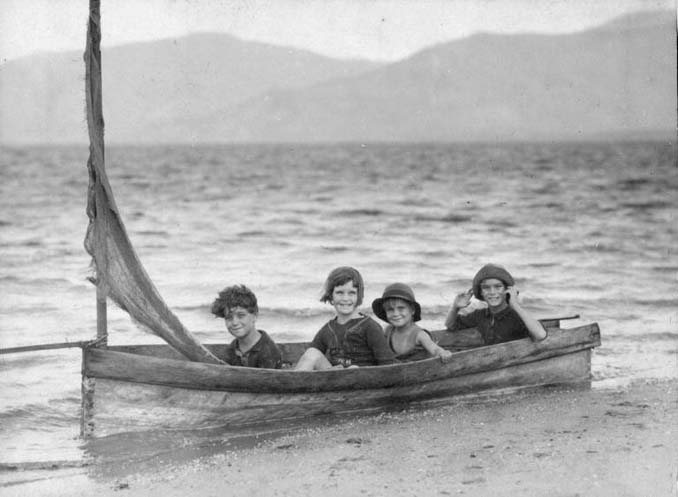 Vintage photo children in canoe Cairns